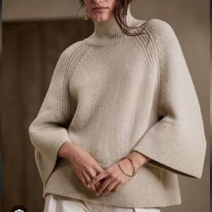 Banana Republic Firenze Flare-Sleeve Sweater Wool Blend Oatmeal Knit Size Small